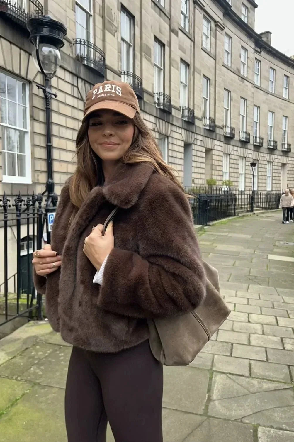 Women's Brown Faux Fur Coat – Short with Lapel Collar