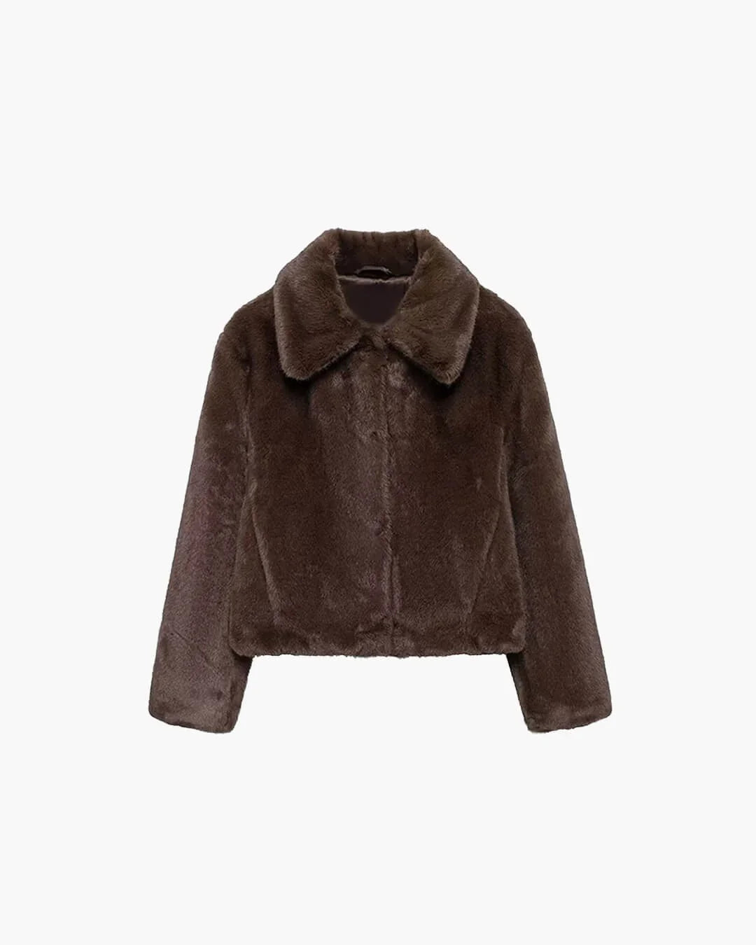 Women's Brown Faux Fur Coat – Short with Lapel Collar