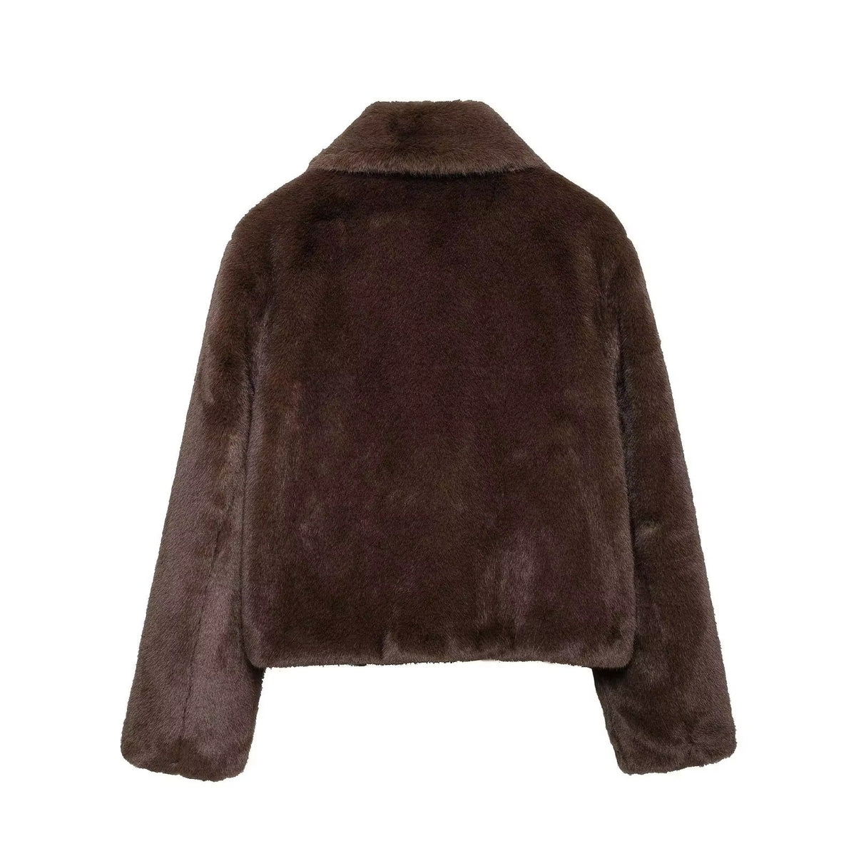 Women's Brown Faux Fur Coat – Short with Lapel Collar