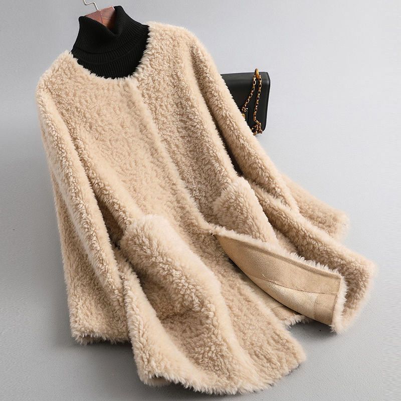 Women's Long Shearling Coat – Draped Silhouette