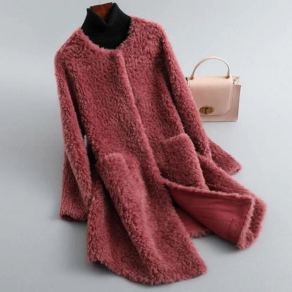 Women's Long Shearling Coat – Draped Silhouette
