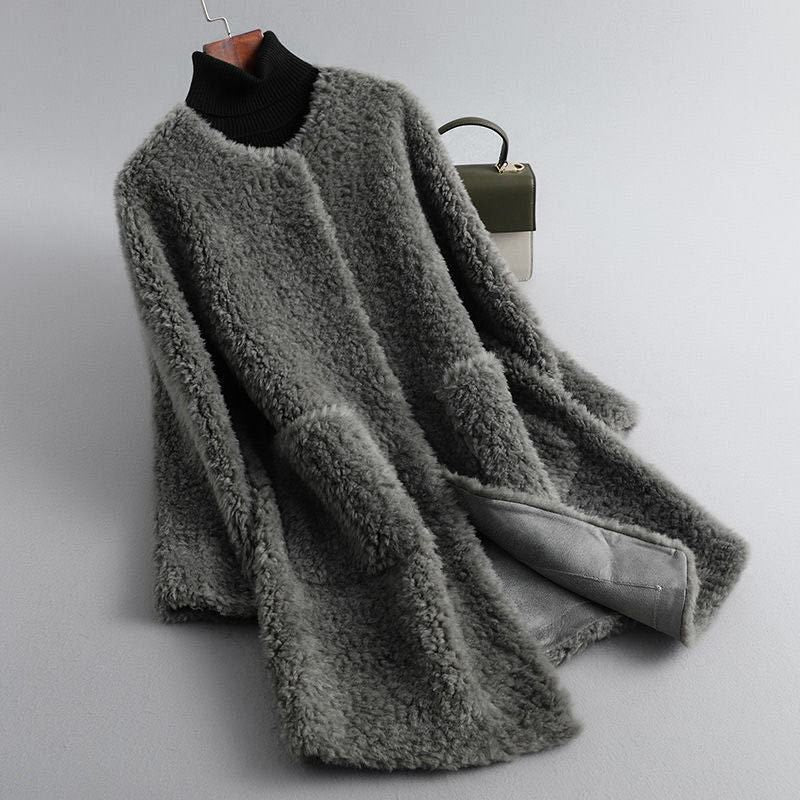 Women's Long Shearling Coat – Draped Silhouette