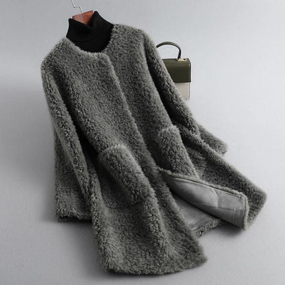 Women's Long Shearling Coat – Draped Silhouette