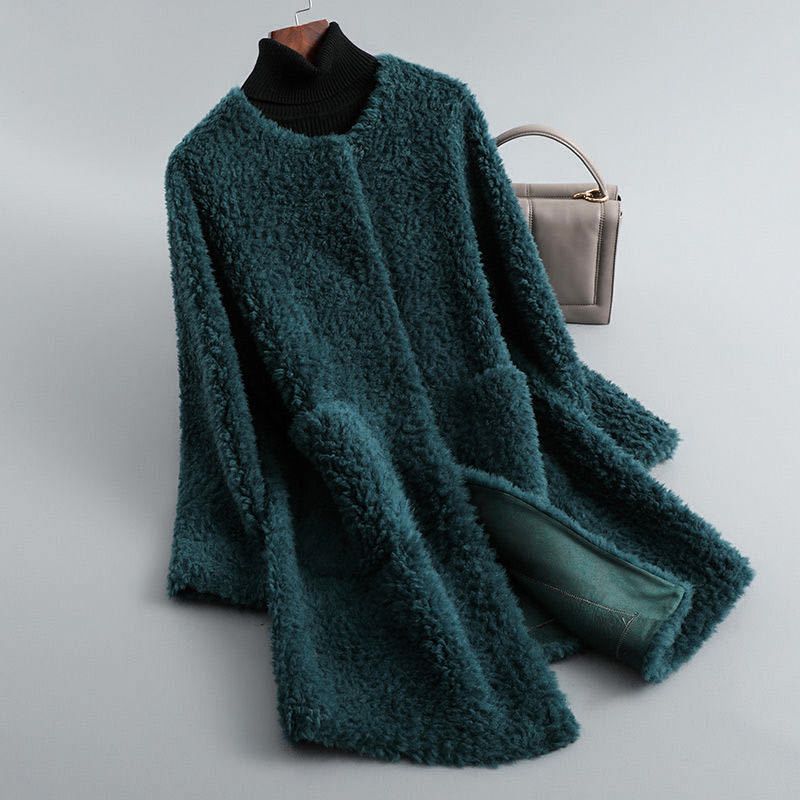 Women's Long Shearling Coat – Draped Silhouette