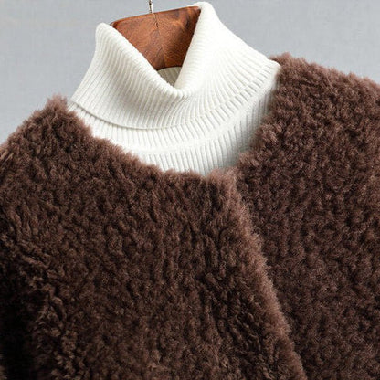 Women's Long Shearling Coat – Draped Silhouette