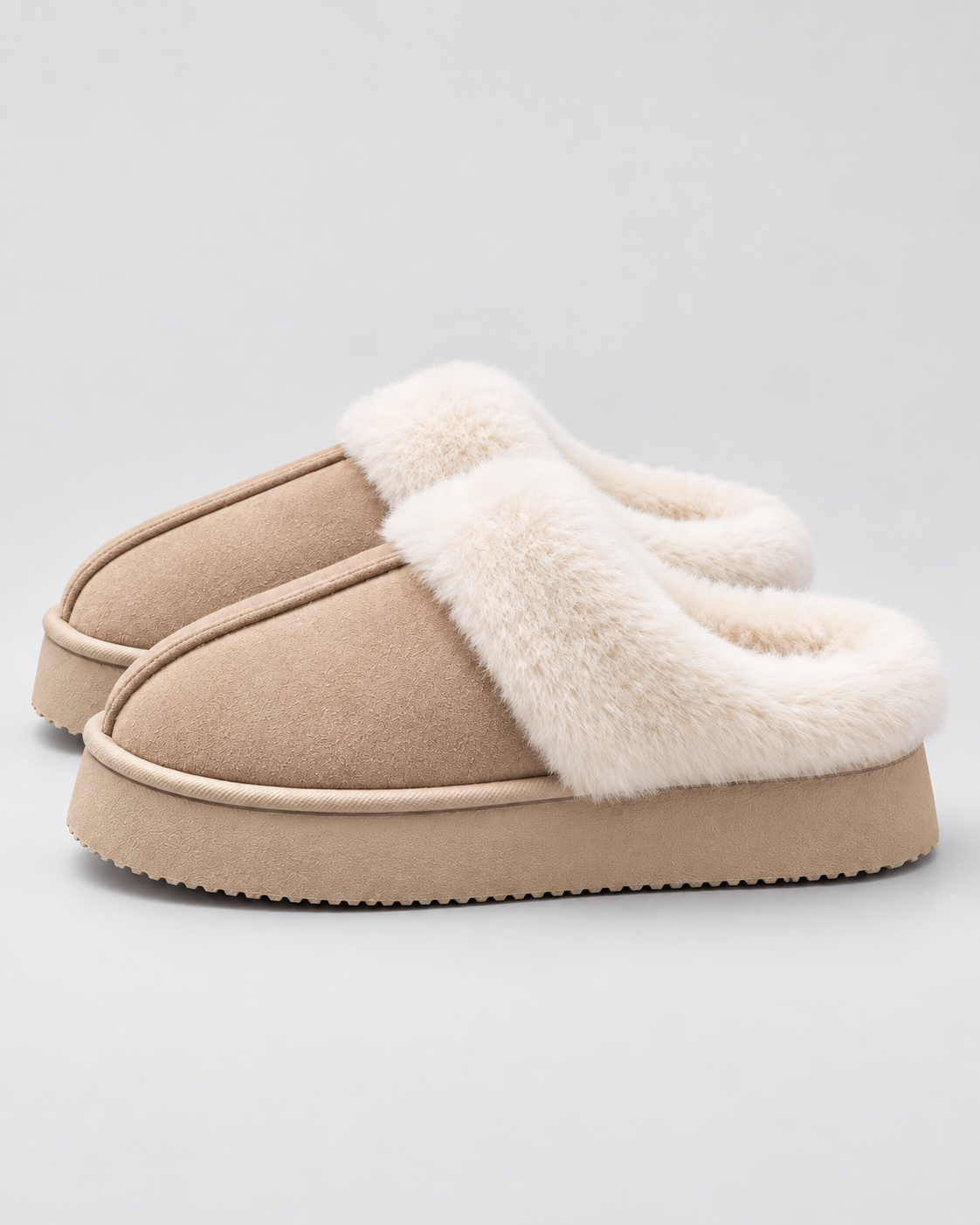Women's Fur Trim Slippers - Platform Closed Toe Backless