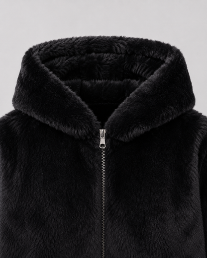 Women's Faux Fur Jacket - Hooded Zip Up Plush Jacket