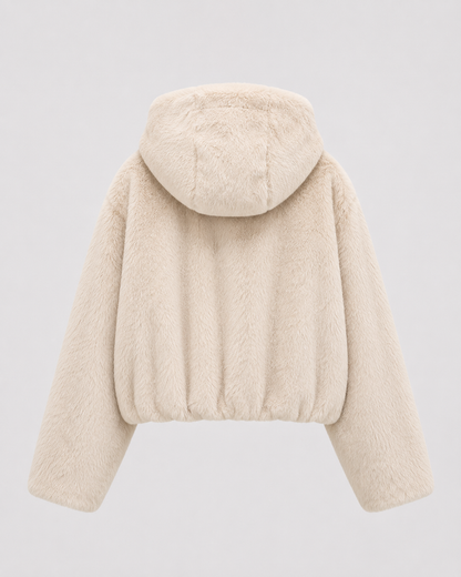 Women's Faux Fur Jacket - Hooded Zip Up Plush Jacket