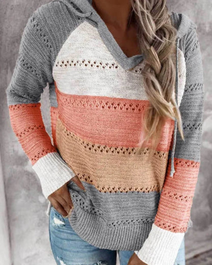 Women's Striped Knit Hoodie – Long Sleeve