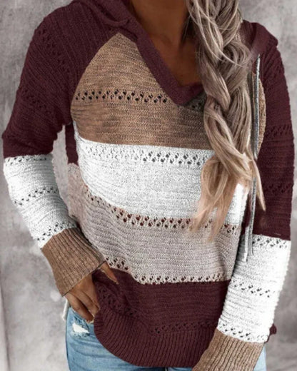 Women's Striped Knit Hoodie – Long Sleeve