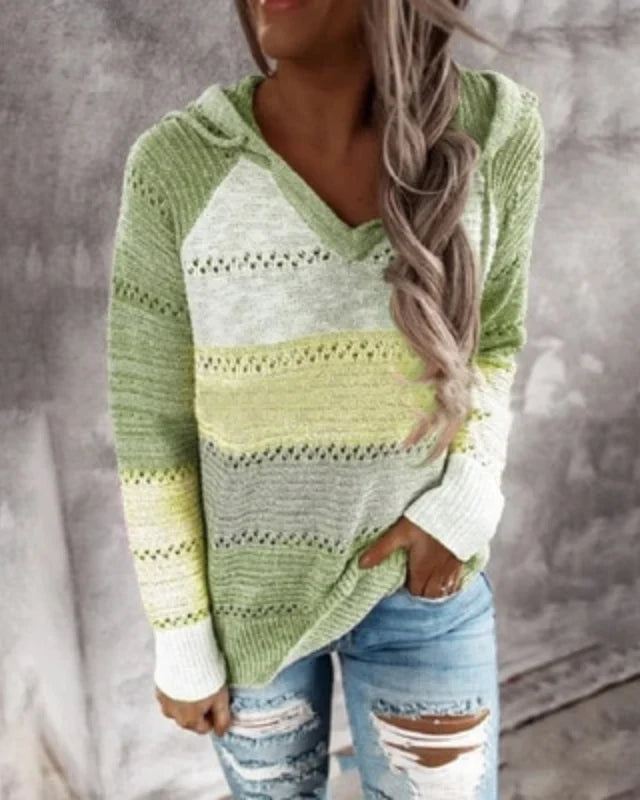 Women's Striped Knit Hoodie – Long Sleeve
