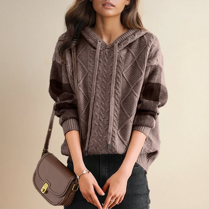 Women's Cable Knit Hoodie Sweater – Drawstring Long Sleeve