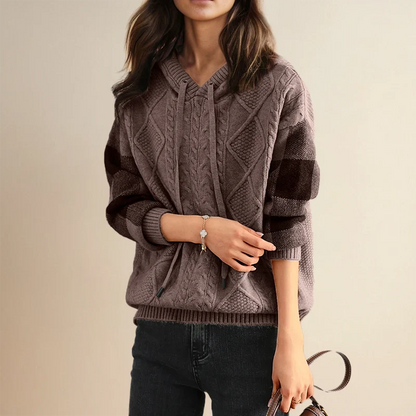Women's Cable Knit Hoodie Sweater – Drawstring Long Sleeve
