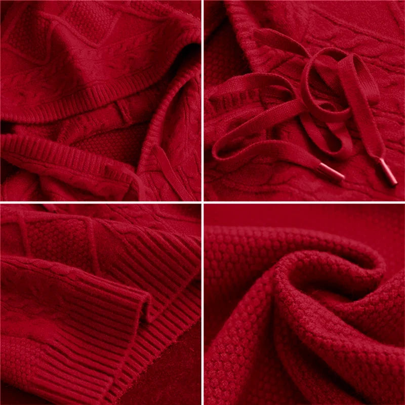 Women's Cable Knit Hoodie Sweater – Drawstring Long Sleeve