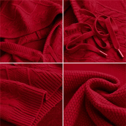 Women's Cable Knit Hoodie Sweater – Drawstring Long Sleeve