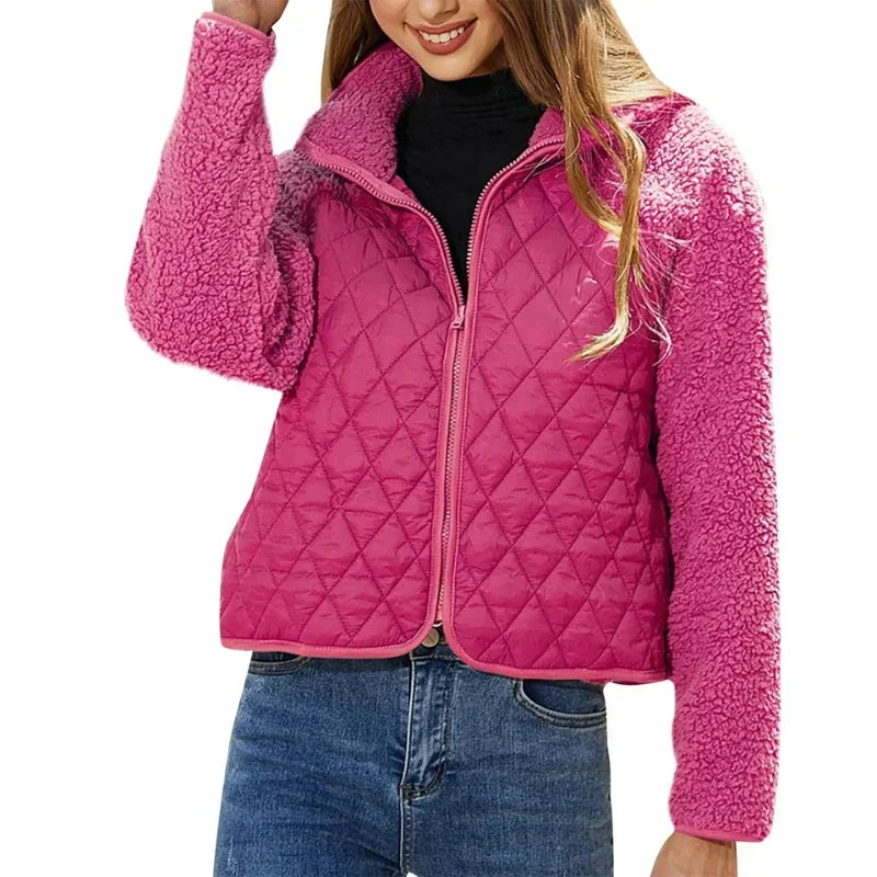 Women's Sherpa Jacket - Quilted Windbreaker Full Zip