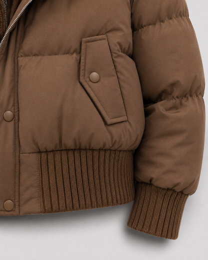 Women's Puffer Jacket - Cropped Quilted Ribbed Collar Winter Coat