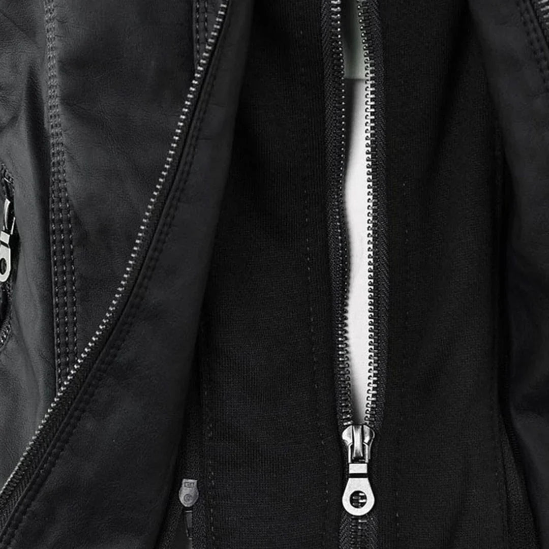 Women’s Leather Moto Jacket - Hooded Zip Front
