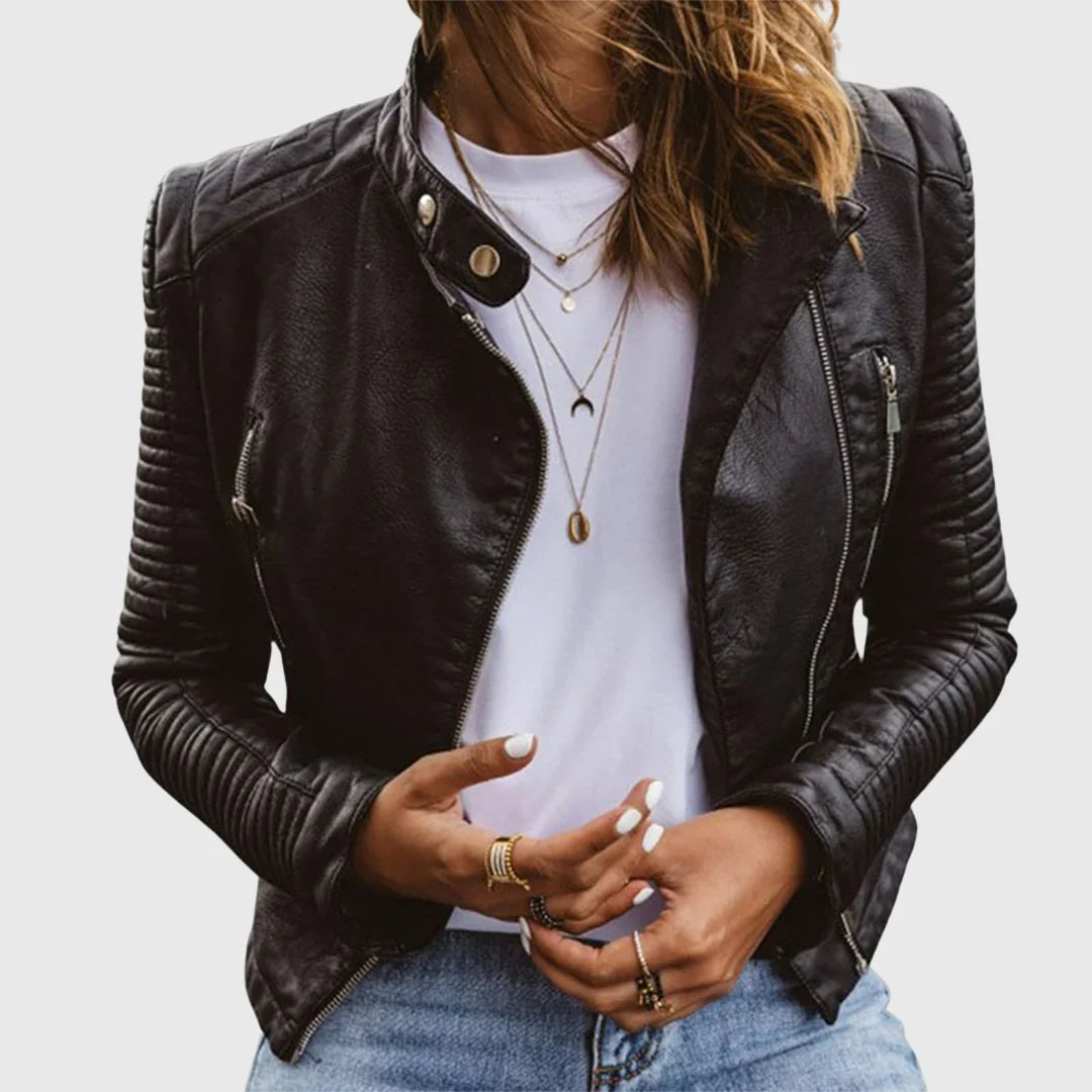 Women’s Quilted Leather Jacket - Biker Moto Style