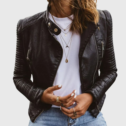 Women’s Quilted Leather Jacket - Biker Moto Style