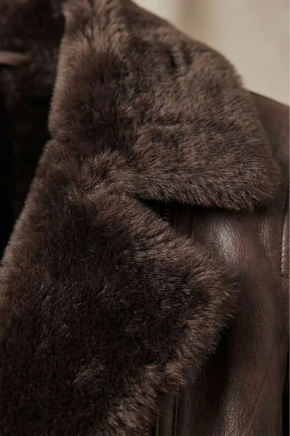 Women’s Brown Leather Jacket - Shearling Lined Winter Coat