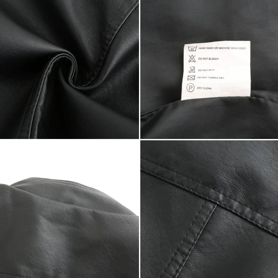 Women's Quilted Leather-Look Jacket – Stand Collar Zip-Up