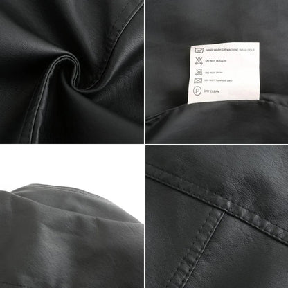Women's Quilted Leather-Look Jacket – Stand Collar Zip-Up