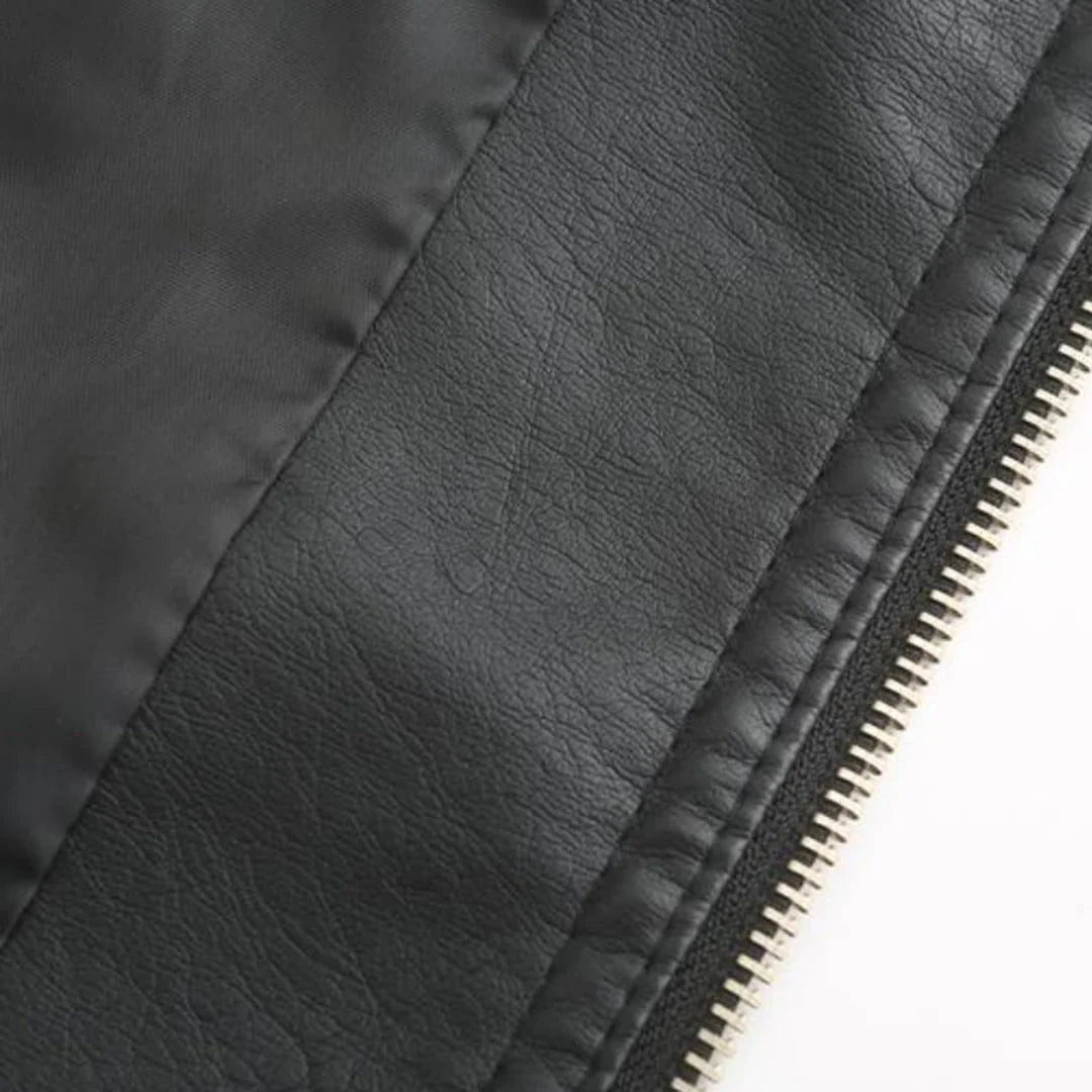 Women's Quilted Leather-Look Jacket – Stand Collar Zip-Up