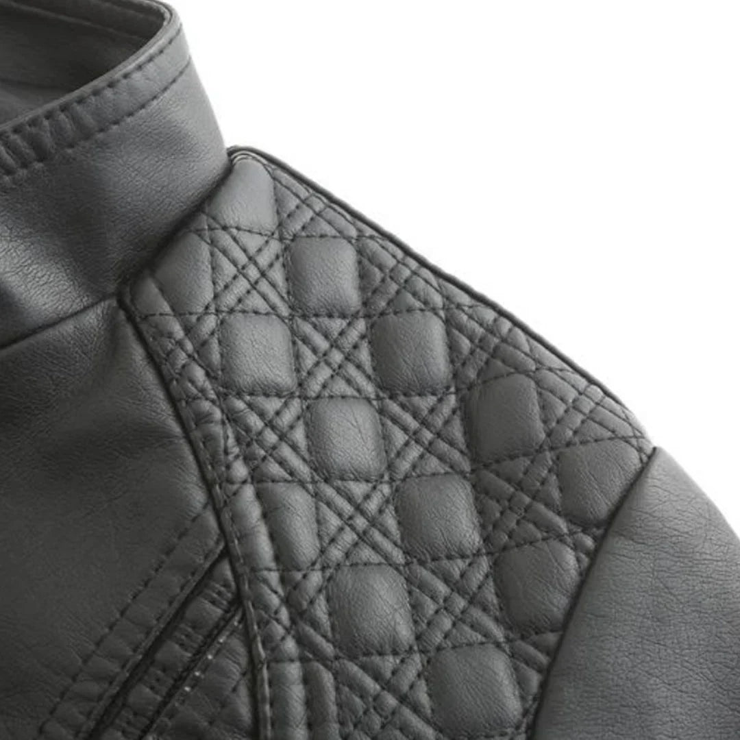 Women's Quilted Leather-Look Jacket – Stand Collar Zip-Up
