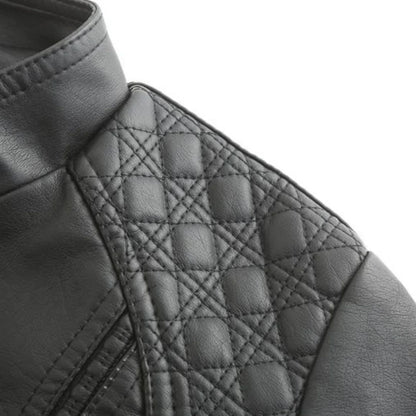 Women's Quilted Leather-Look Jacket – Stand Collar Zip-Up