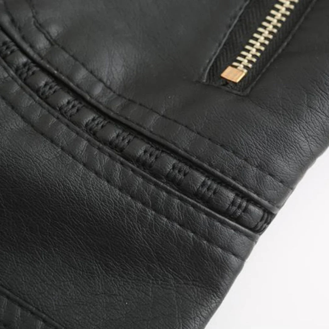 Women's Quilted Leather-Look Jacket – Stand Collar Zip-Up