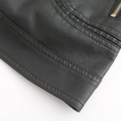 Women's Quilted Leather-Look Jacket – Stand Collar Zip-Up