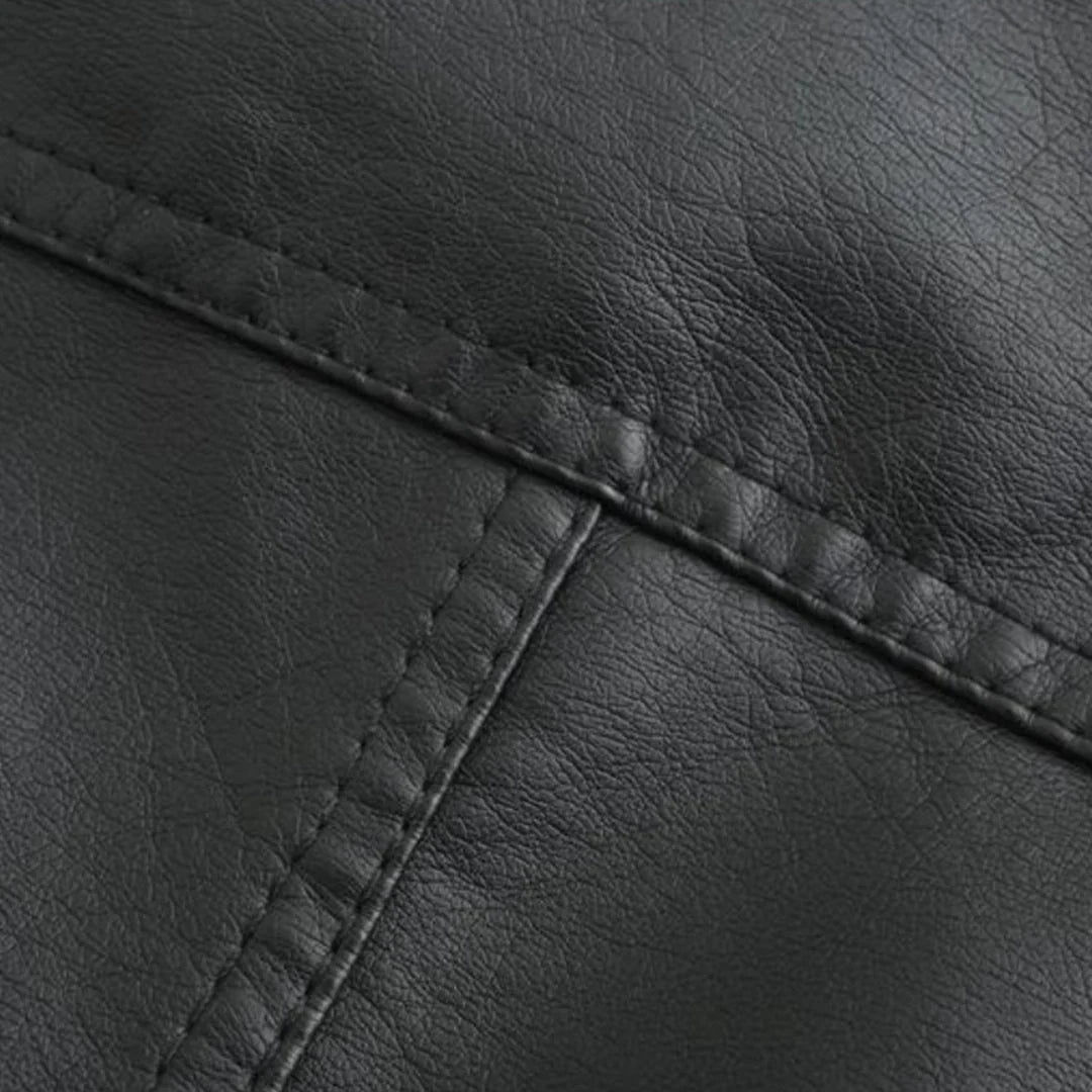 Women's Quilted Leather-Look Jacket – Stand Collar Zip-Up