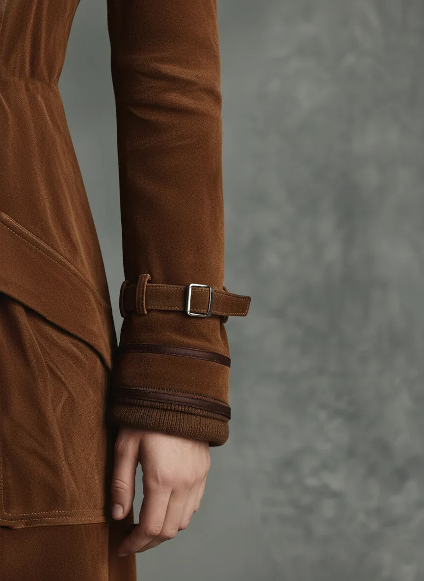 Women’s Suede Trench Coat - Double Breasted Long Coat