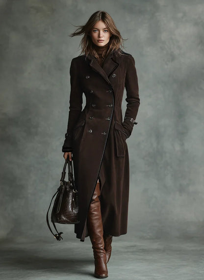 Women’s Suede Trench Coat - Double Breasted Long Coat