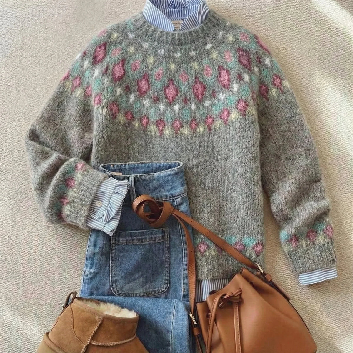Women's Fair Isle Nordic Sweater – Long Sleeve Knit