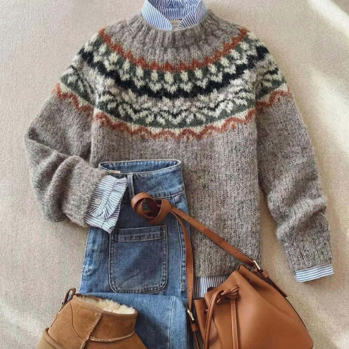Women's Fair Isle Nordic Sweater – Long Sleeve Knit