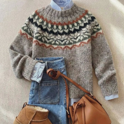 Women's Fair Isle Nordic Sweater – Long Sleeve Knit