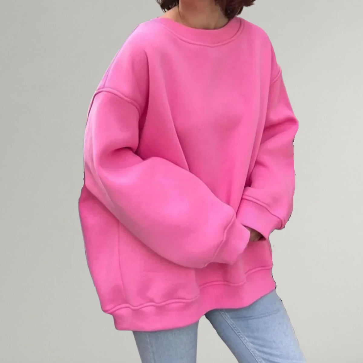 Women's Oversized Ribbed Sweater – Crewneck Long Sleeve