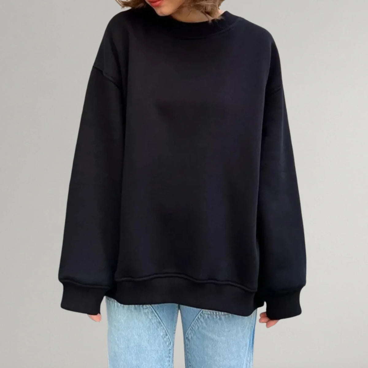 Women's Oversized Ribbed Sweater – Crewneck Long Sleeve