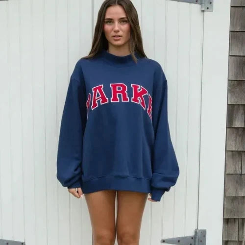 Women's Oversized Varsity Sweatshirt – Letter Print Crewneck