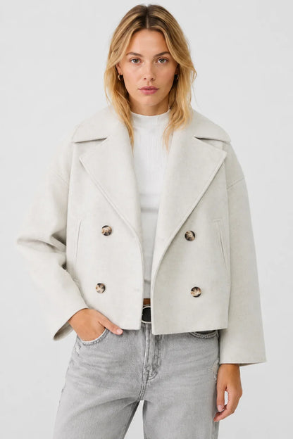 Women's Cropped Wool Blend Pea Coat – Button Front