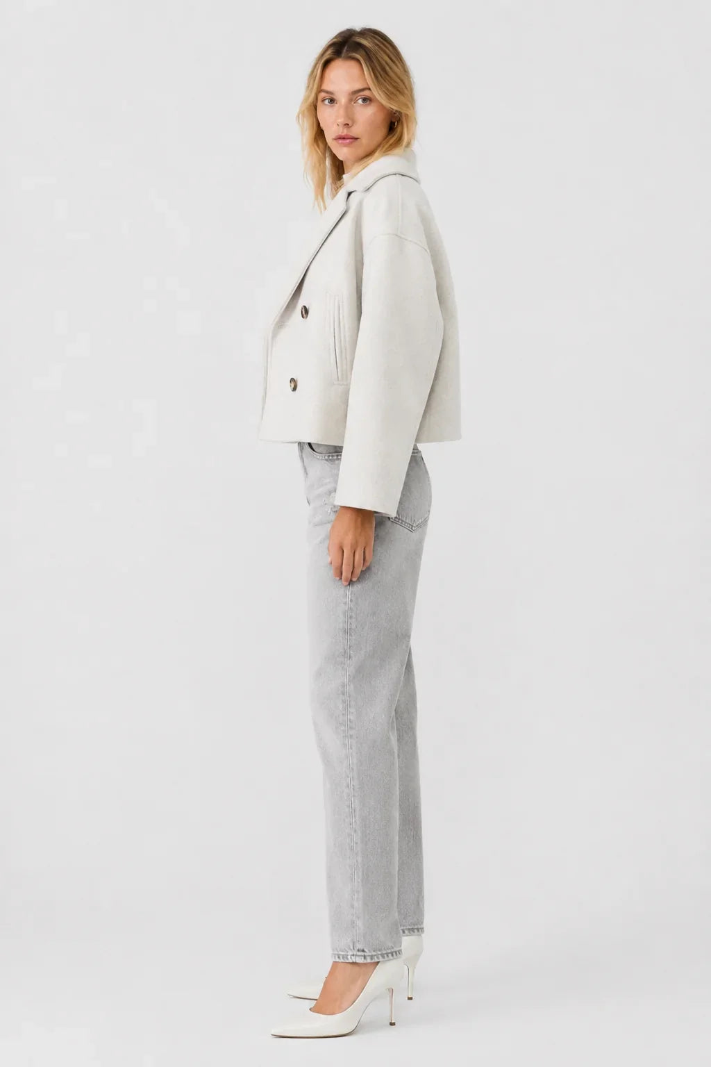 Women's Cropped Wool Blend Pea Coat – Button Front
