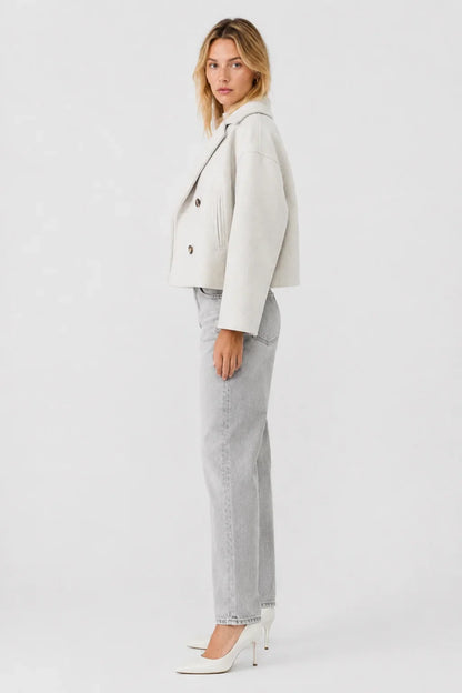 Women's Cropped Wool Blend Pea Coat – Button Front