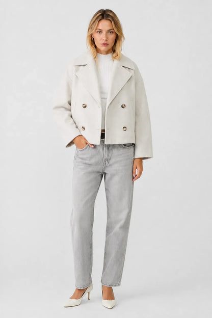 Women's Cropped Wool Blend Pea Coat – Button Front