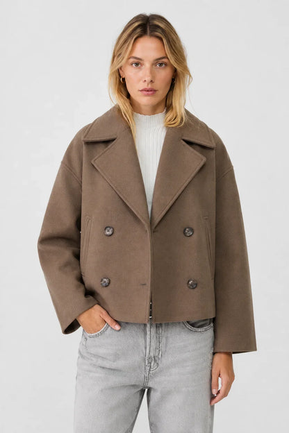 Women's Cropped Wool Blend Pea Coat – Button Front