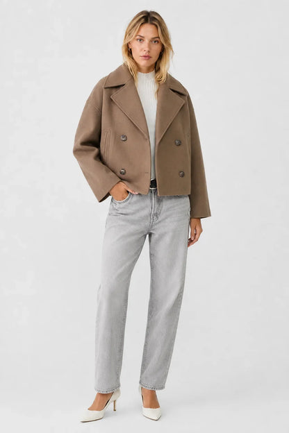 Women's Cropped Wool Blend Pea Coat – Button Front