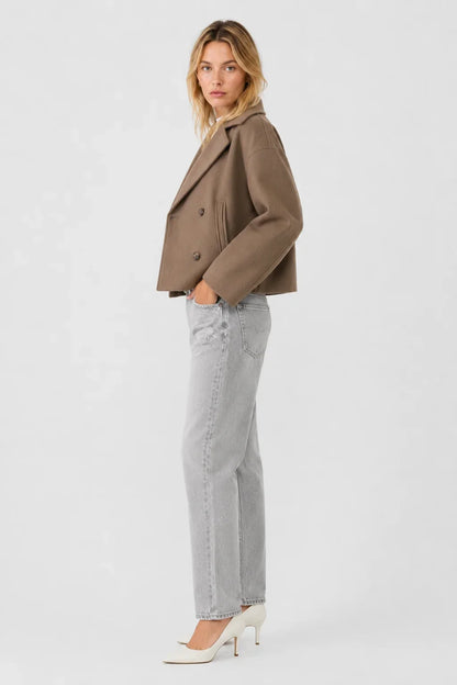 Women's Cropped Wool Blend Pea Coat – Button Front