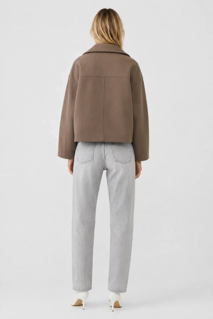 Women's Cropped Wool Blend Pea Coat – Button Front