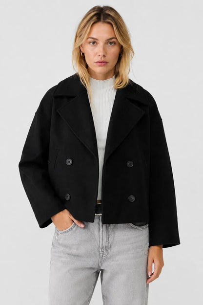 Women's Cropped Wool Blend Pea Coat – Button Front